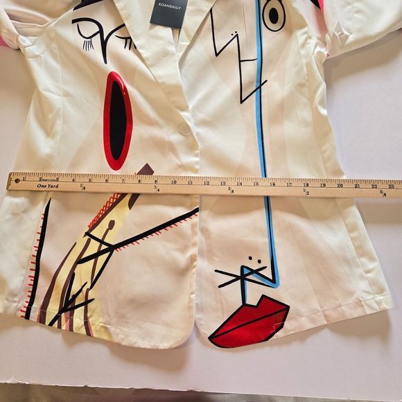 Koandaily Women's White Multi-Colored Art Graphic Blazer Jacket Sz L - Picture 8 of 10
